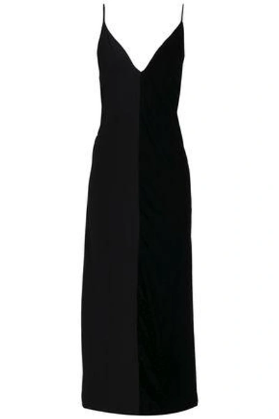 Shop By Malene Birger Velvet And Crepe Midi Slip Dress In Black