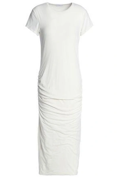 Shop James Perse Woman Shirred Cotton-blend Jersey Midi Dress Ivory