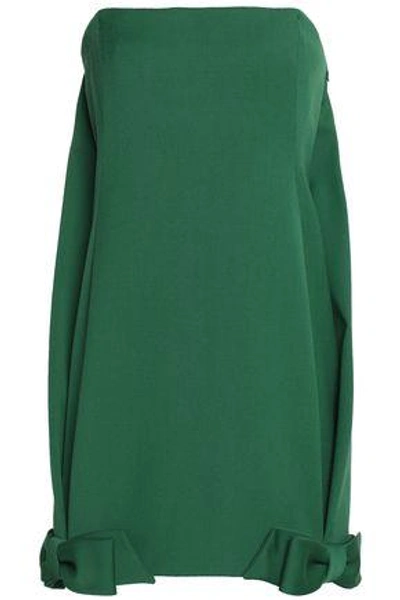 Shop Valentino Woman Strapless Bow-embellished Wool-blend Mini Dress Dark Green