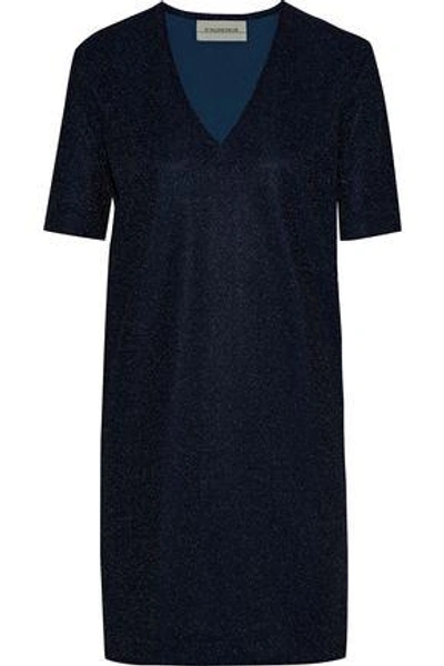 Shop By Malene Birger Woman Glitasi Metallic Stretch-knit Mini Dress Indigo
