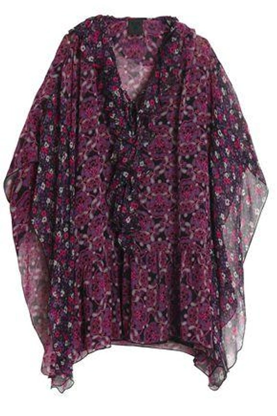 Shop Anna Sui Woman Ruffled Printed Silk-georgette Mini Dress Violet