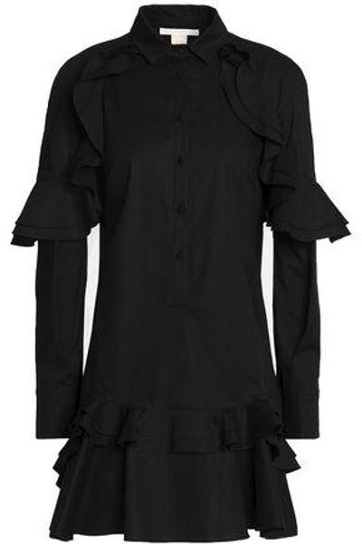 Shop Antonio Berardi Woman Tiered Cotton-blend Poplin Mini Dress Black