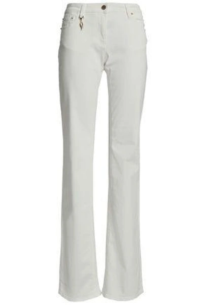 Shop Roberto Cavalli Embellished Mid-rise Bootcut Jeans In White
