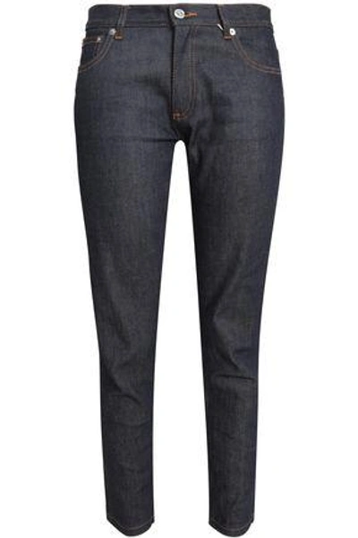 Shop Apc Low-rise Slim-leg Jeans In Mid Denim