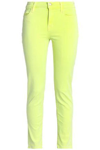 Shop J Brand Woman Cropped Low-rise Skinny Jeans Lime Green