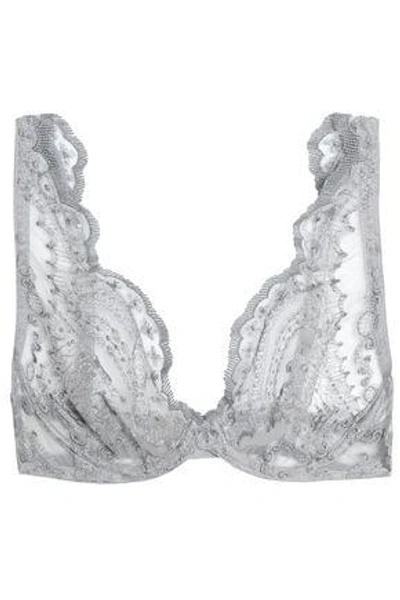 Shop Id Sarrieri Woman Embroidered Tulle Soft-cup Bra Light Gray