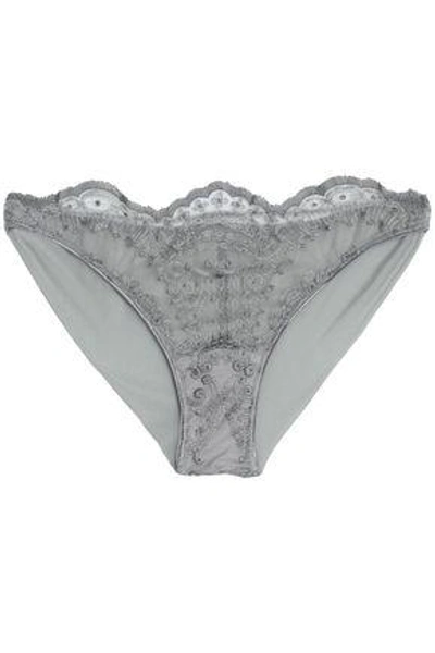 Shop Id Sarrieri Woman Lace And Stretch-tulle Low-rise Briefs Light Gray