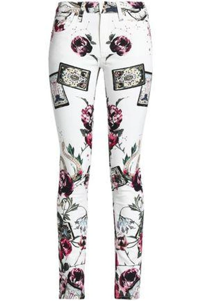 Shop Roberto Cavalli Woman Printed Mid-rise Skinny Jeans White