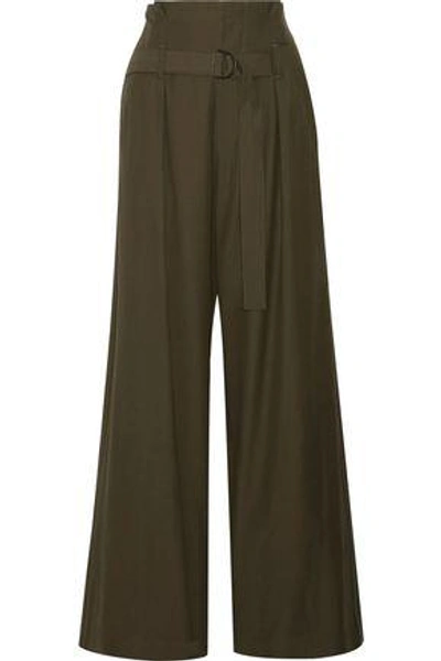 Shop Brunello Cucinelli Twill Wide-leg Pants In Army Green