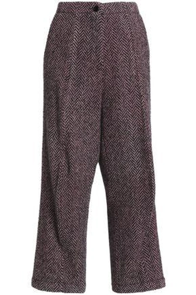 Shop Mm6 Maison Margiela Woman Herringbone Wool-blend Wide-leg Pants Taupe
