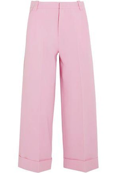 Shop Roland Mouret Woman Rew Cropped Wool-crepe Wide-leg Pants Baby Pink