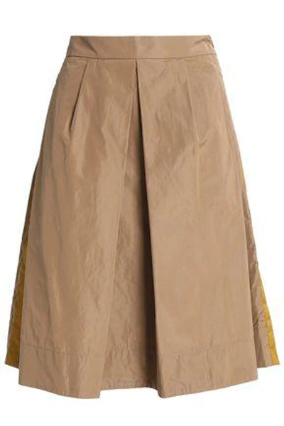 Shop Brunello Cucinelli Woman Pleated Taffeta Skirt Light Brown