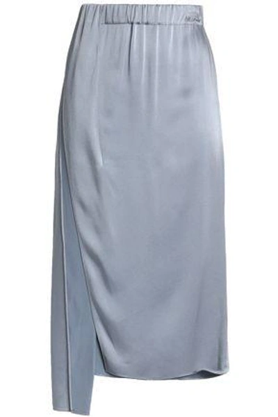 Shop Brunello Cucinelli Woman Asymmetric Satin-crepe Midi Skirt Sky Blue