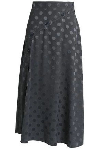 Shop Nina Ricci Woman Silk-jacquard Midi Skirt Dark Gray