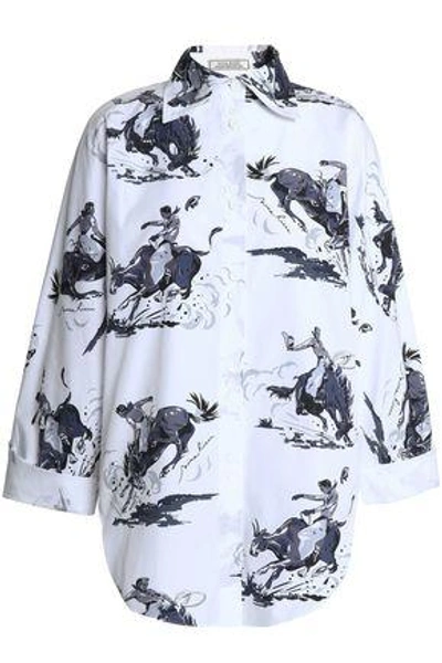 Shop Nina Ricci Woman Printed Cotton-poplin Shirt White