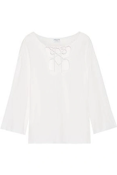 Shop Frame Mirrored Lace-up Crepe Blouse In White
