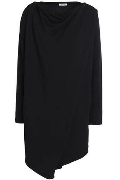 Shop Splendid Woman Draped Stretch-modal Fleece Wrap Top Black