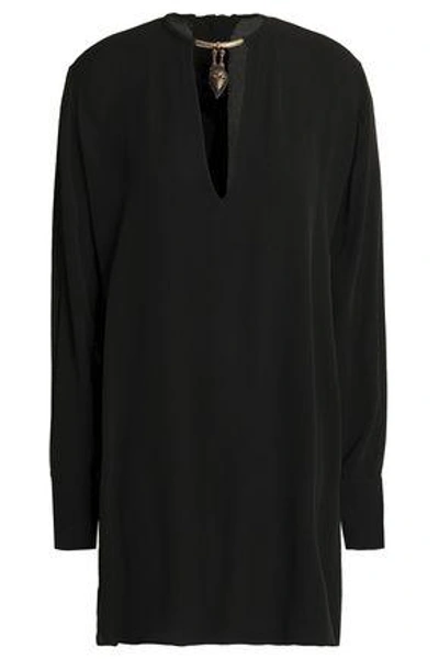Shop Valentino Embellished Silk-crepe Blouse In Black
