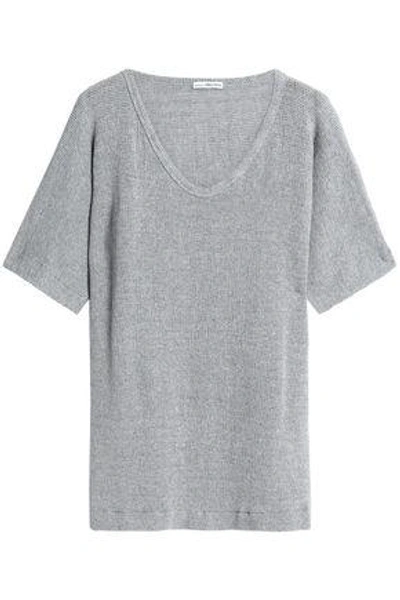 Shop James Perse Open-knit Cotton-blend Top In Light Gray