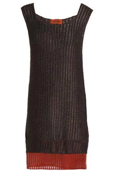 Shop Missoni Woman Layered Metallic Ribbed-knit Tank Dark Brown