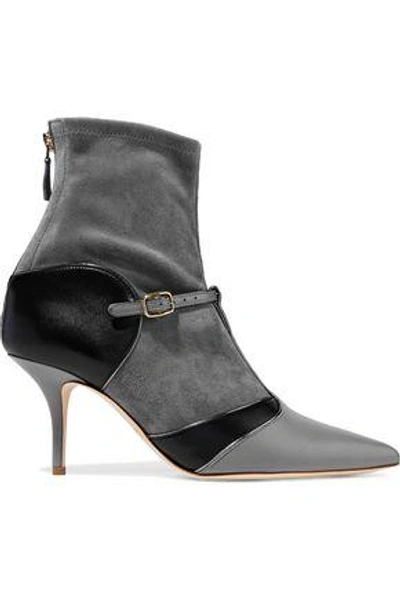 Shop Malone Souliers Woman Sadie Two-tone Leather And Suede Ankle Boots Gray