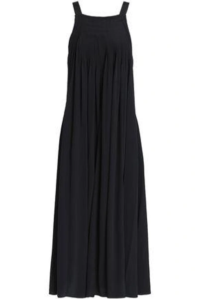 Shop Tibi Woman Arielle Smocked Pleated Silk Midi Dress Black