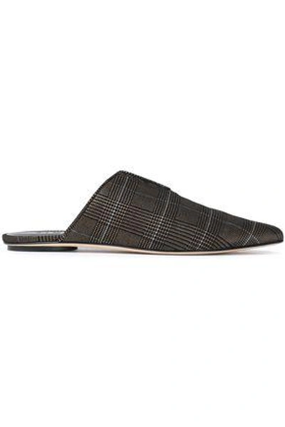 Shop Tibi Woman Cacey Metallic Prince Of Wales Checked Woven Slippers Bronze