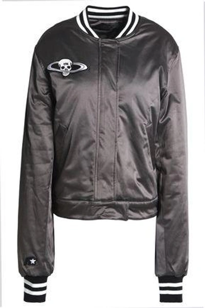 Shop Rta Woman Appliquéd Satin Bomber Jacket Gunmetal