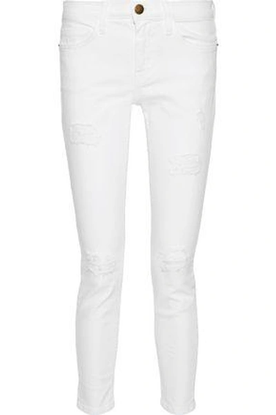 Shop Current Elliott The Stiletto Distressed Mid-rise Skinny Jeans In White