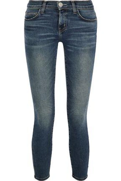 Shop Current Elliott Current/elliott Woman The Stiletto Cropped Low-rise Skinny Jeans Mid Denim