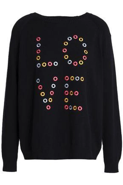 Shop Chinti & Parker Chinti And Parker Woman Eyelet-embellished Cotton Sweater Midnight Blue