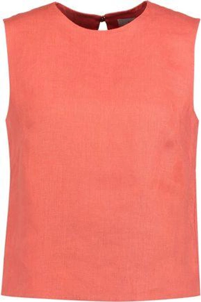 Shop Valentino Cropped Linen Top In Coral
