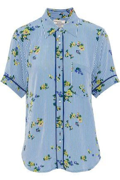 Shop Baum Und Pferdgarten Woman Matsu Floral-print Striped Crepe Shirt Light Blue