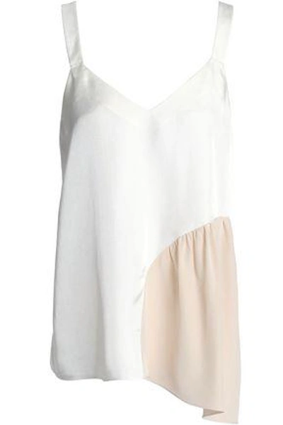 Shop Tibi Woman Crepe De Chine-paneled Twill Top White