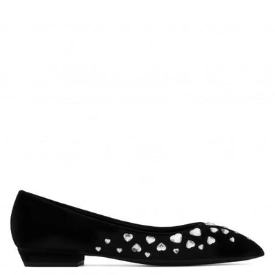 Shop Giuseppe Zanotti - Suede Ballerina Flat With Crystals Nancie Love In Black