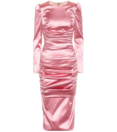 Shop Dolce & Gabbana Stretch-satin Midi Dress In Pink