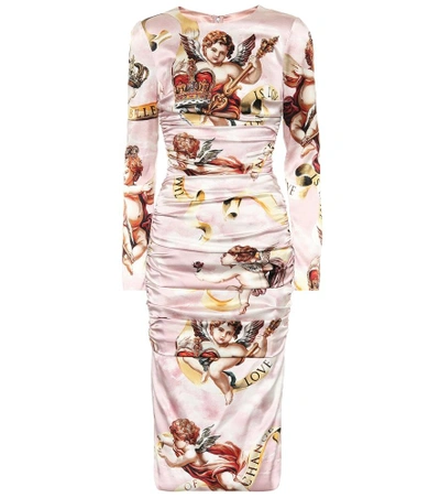 Shop Dolce & Gabbana Cherub Silk-satin Dress In Pink