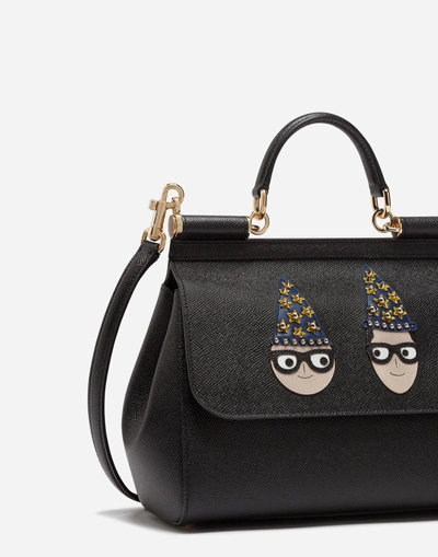 Shop Dolce & Gabbana Medium Sicily Bag In Dauphine Calfskin With Patches Of The Designers In Black