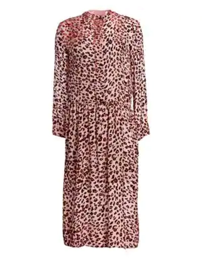 Shop Rag & Bone Leopard Print Velvet Burnout Midi Dress In Pink Rust