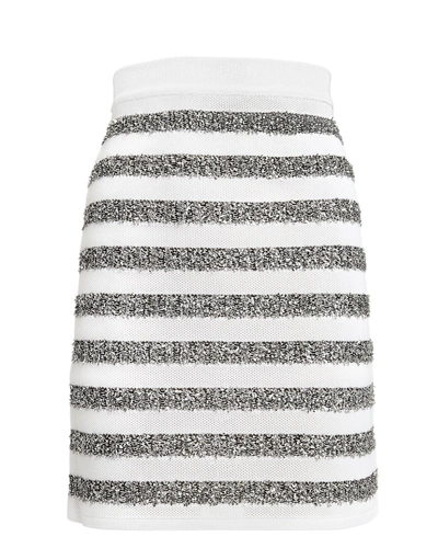 Shop Balmain Silver Striped Lurex Mini Skirt