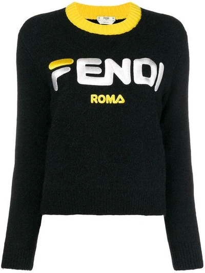 Shop Fendi Cropped Logo Sweater In Black