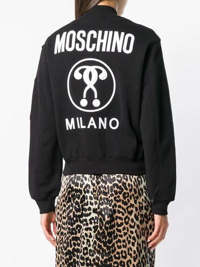 Shop Moschino Long Sleeved Bomber Jacket In Black