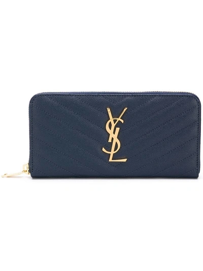 Shop Saint Laurent 'monogram' Wallet - Blue