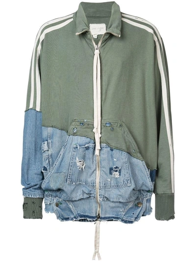 Shop Greg Lauren Distressed Patchwork Jacket - Blue