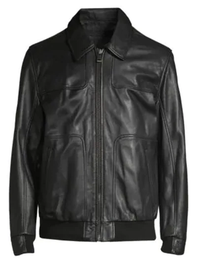 Shop Andrew Marc Vaughn Leather Bomber Jacket In Black