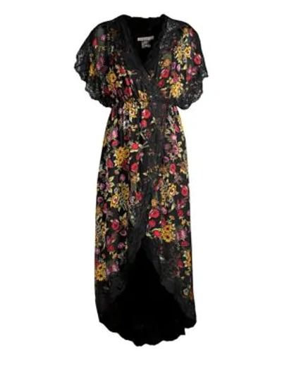Shop Alice And Olivia Adele Floral High-low Wrap Dress In Western Floral Black