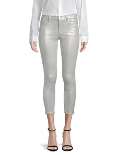 Shop J Brand 835 Iridescent Mid-rise Ankle Skinny Jeans In Iridescent Silver Spoon