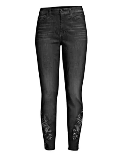 Shop Jen7 By 7 For All Mankind Floral-embroidered Ankle Skinny Jeans In Black