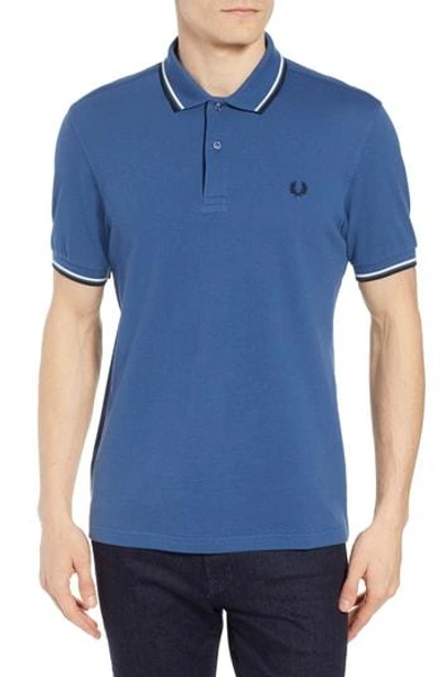 Shop Fred Perry Extra Trim Fit Twin Tipped Pique Polo In Midnight Blue/ White/ Black
