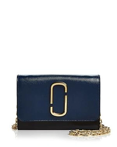 Shop Marc Jacobs Leather Chain Wallet In Blue Sea Multi/gold